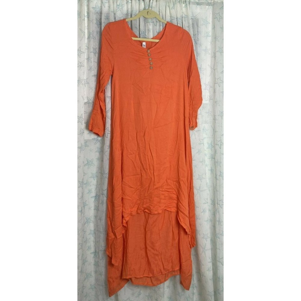 Hanyi Fushi Dress Long Midi Lagenlook Orange Gauzy Size Small